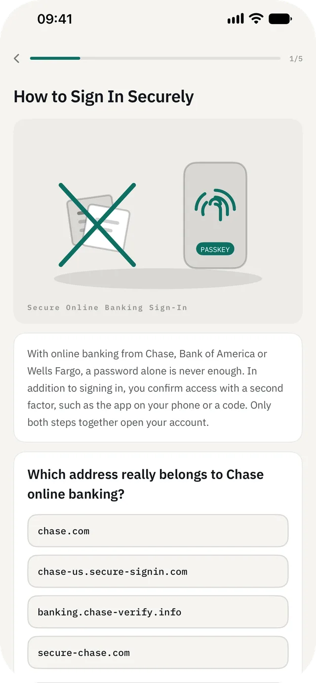Cyber Security Awareness Fit on iPhone — Lesson: Read it, then put it to use: every lesson ends with an exercise.