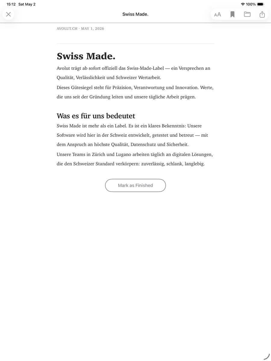 Read article reader on iPad — light theme