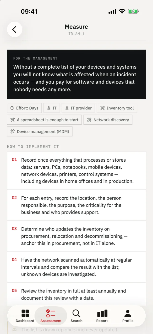IKT-Minimalstandard on iPhone — Steps, common mistakes, effort, and the audit evidence.