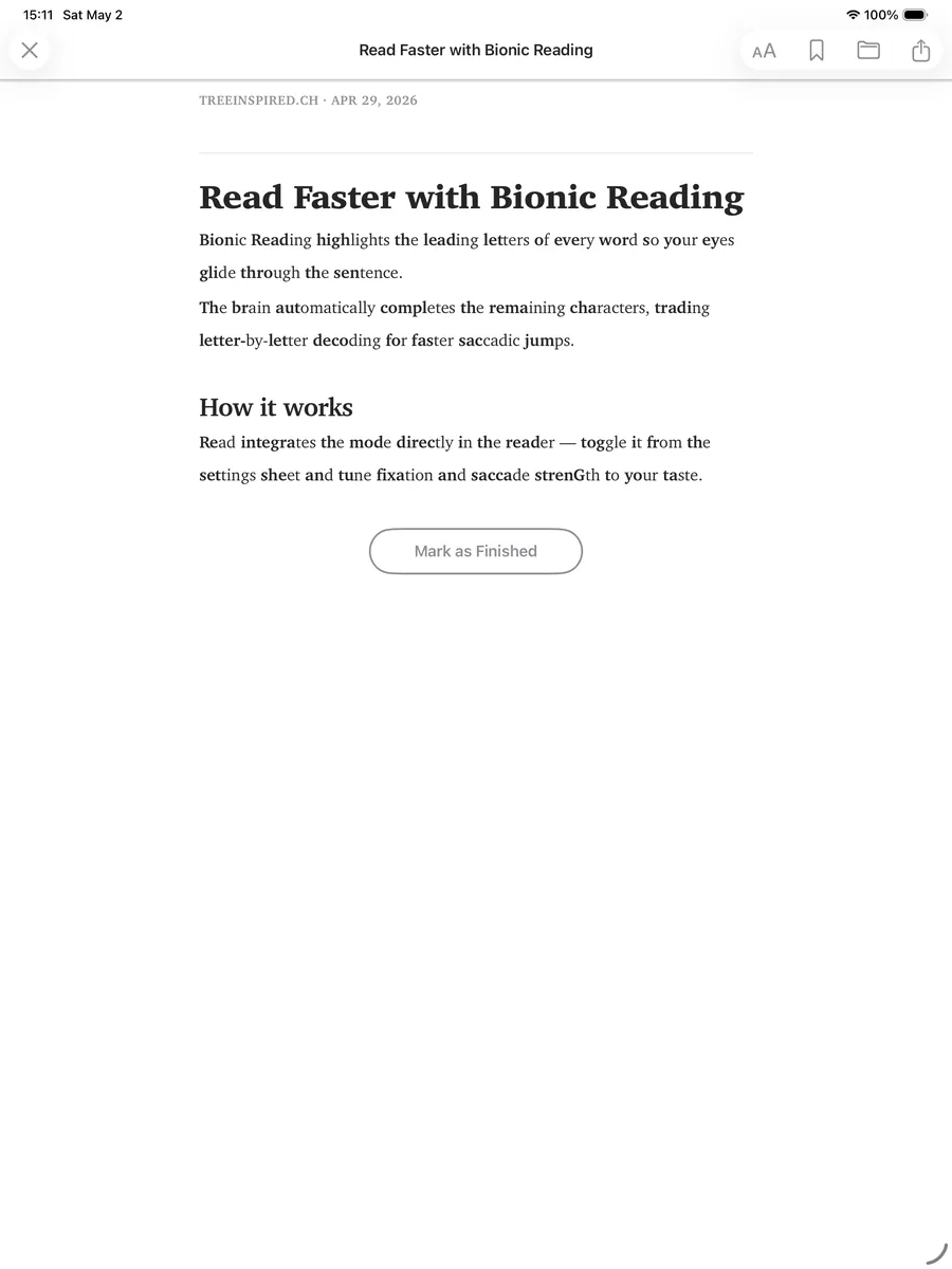 Read with Bionic Reading active on iPad
