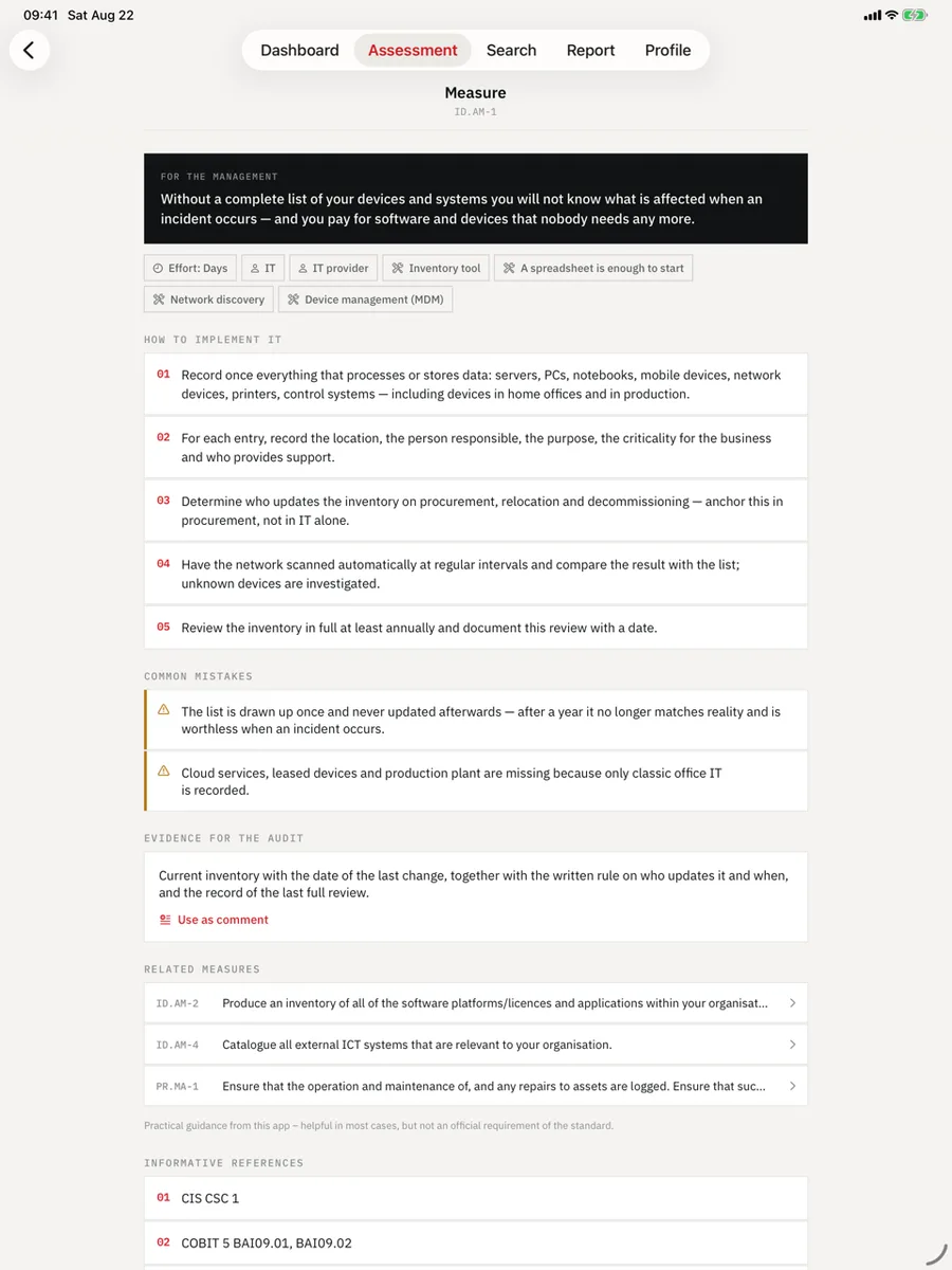 IKT-Minimalstandard on iPad — Steps, common mistakes, effort, and the audit evidence.