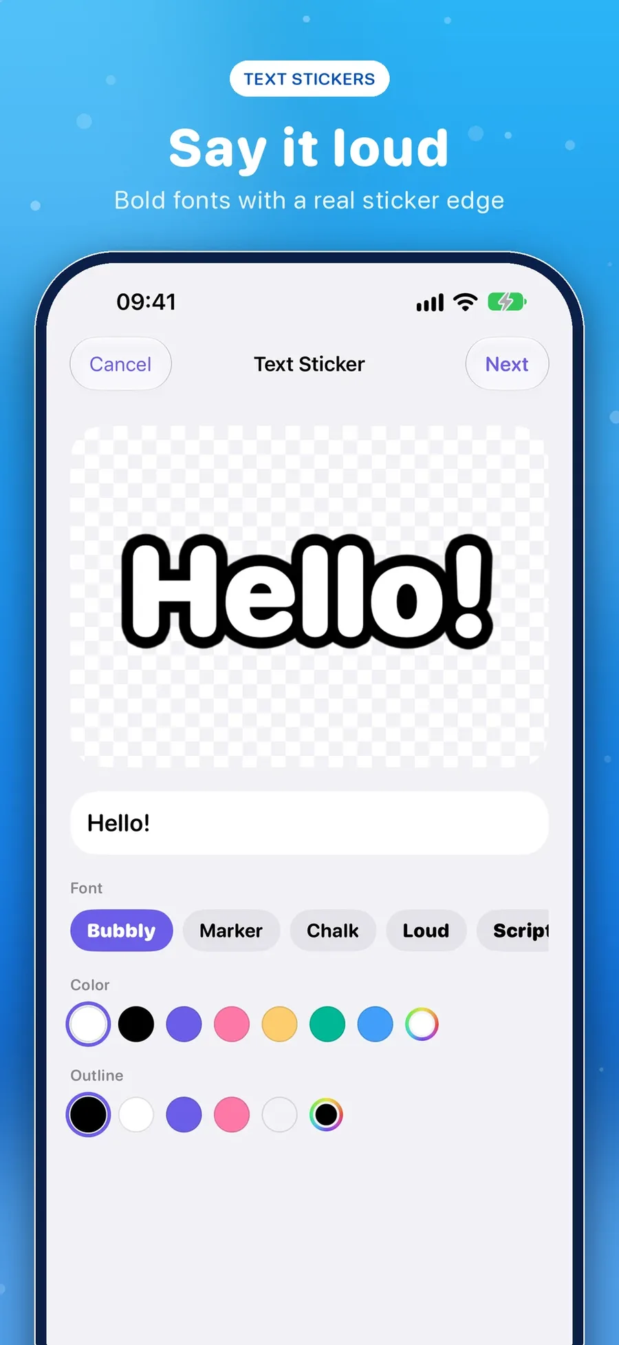 Text stickers with bold outlines.